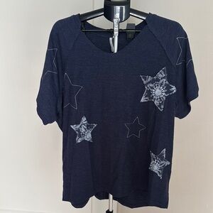 Blue Boxy Short Sleeve with Silver Star Design